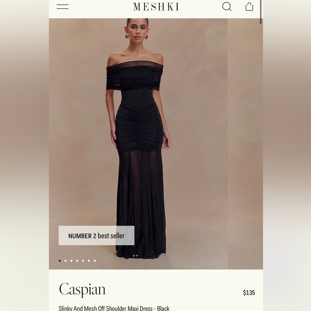 Meshki Caspian Slinky And Mesh Off Shoulder Maxi Dress - Black size Small